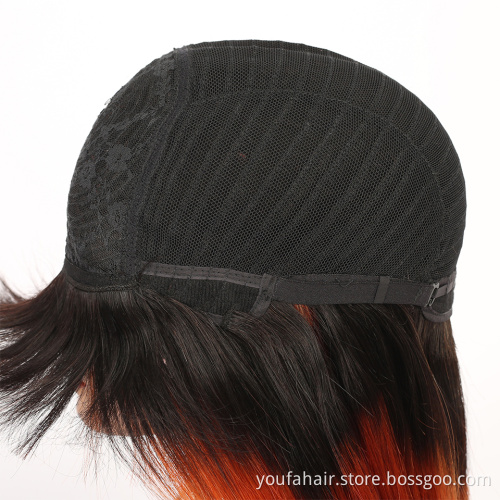 Wholesale Brazilian Remy Human Hair None Lace Wigs for Women 1b 350 Ombre Orange Color Full Machine Made Straight Wig With Bangs